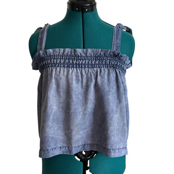2/$30 Anthropologie Cloth and Stone Blue Smocked Sleeveless Crop Top - Picture 2 of 13